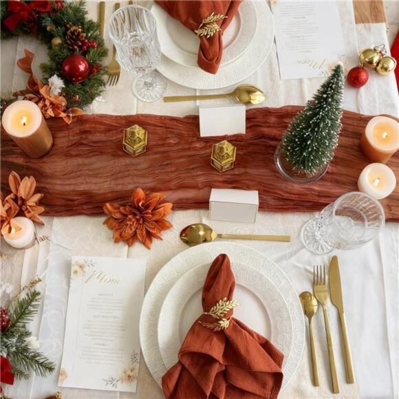 10 Pack Christmas Table Runner Terracotta Cheesecloth Table Runners 35x120 Inch - Picture 3 of 7